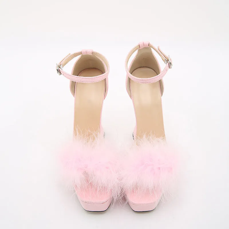 Acacia Glamorous Feather-trimmed Sandals