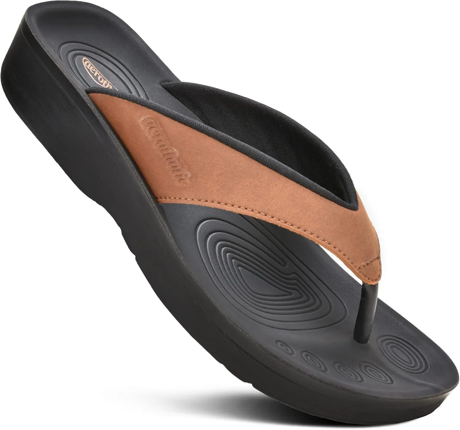 AEROTHOTIC Comfy Open Toe Arch Support Flip Flops for Women Cushion Padded Stylish Straps Dressy Sandals Walking Travel Beach Wear