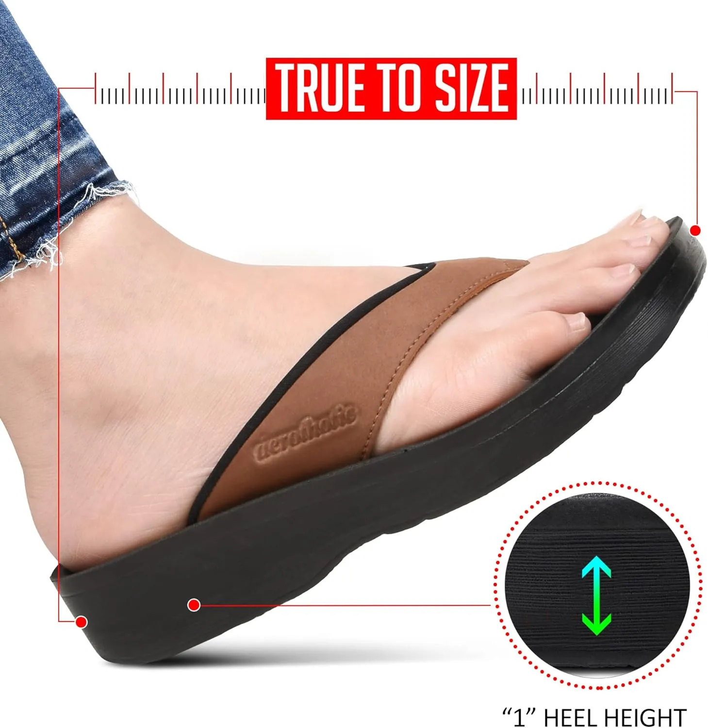 AEROTHOTIC Comfy Open Toe Arch Support Flip Flops for Women Cushion Padded Stylish Straps Dressy Sandals Walking Travel Beach Wear