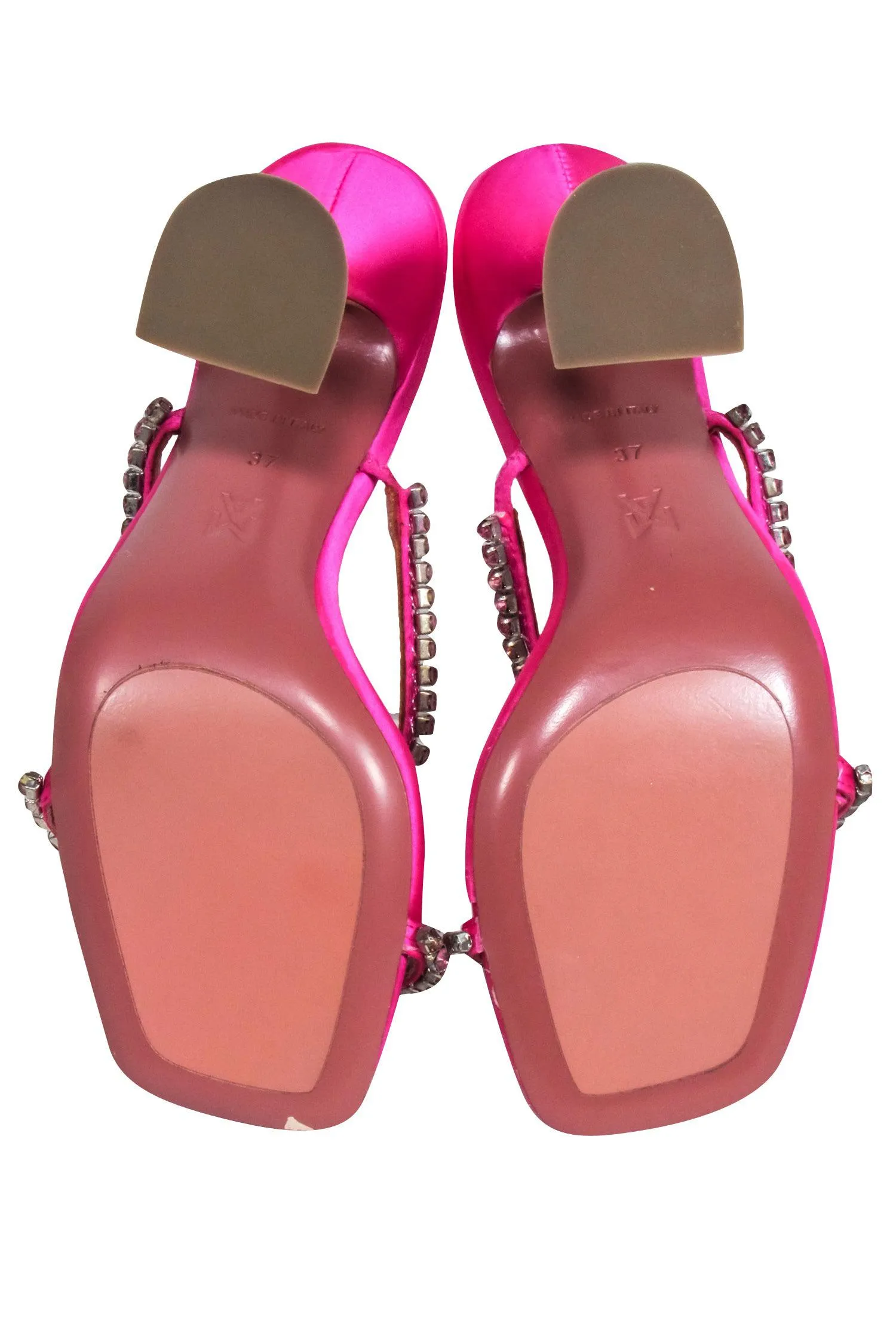 Amina Muaddi - "Gilda" Hot Pink Jewel Strappy Heels Sz 7