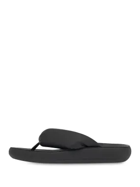 ANCIENT GREEK SANDALS Womens Black Ankle Strap Rhinestone Charisma Round Toe Wedge Buckle Heeled Thong Sandals