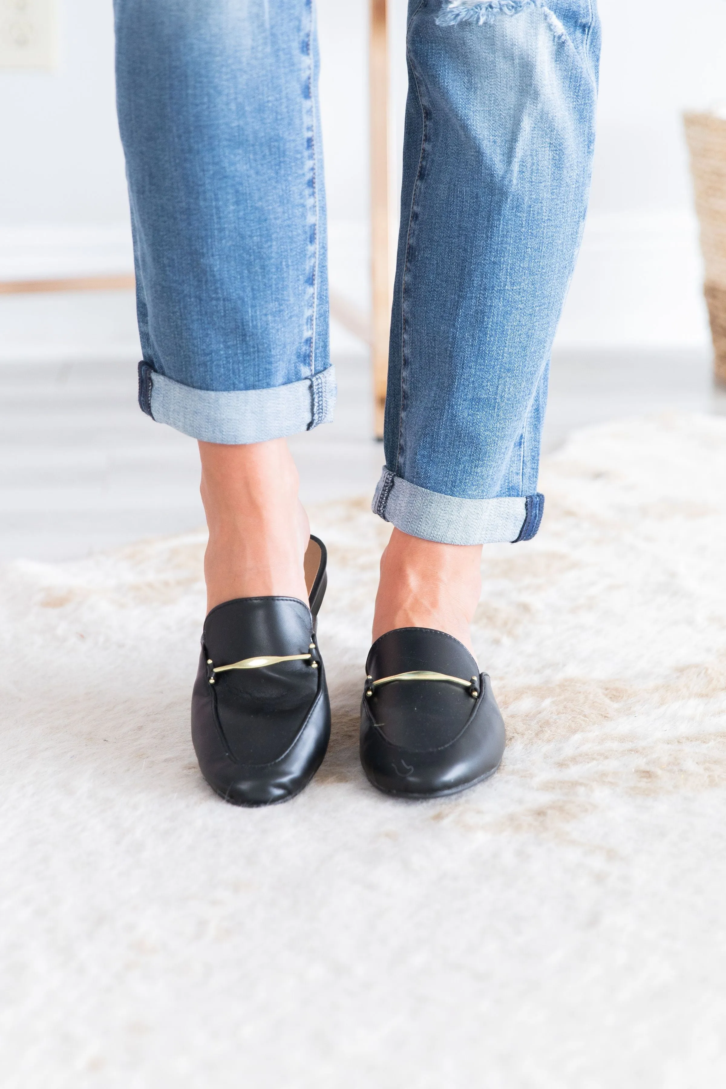 Be Your Own Boss Black Flat Mules