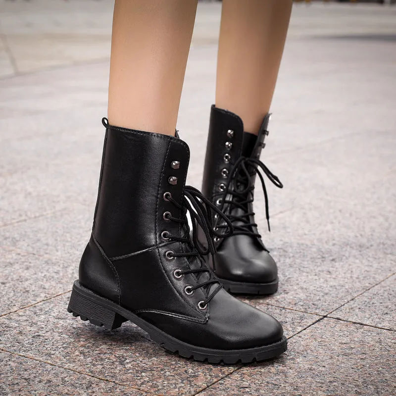Black flat combat boots