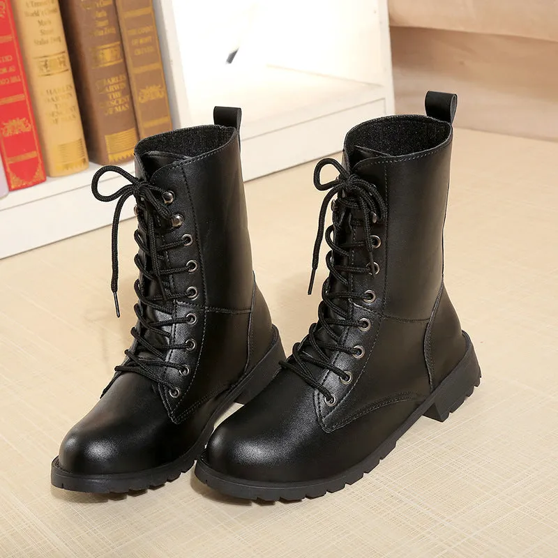 Black flat combat boots