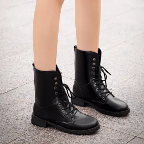 Black flat combat boots
