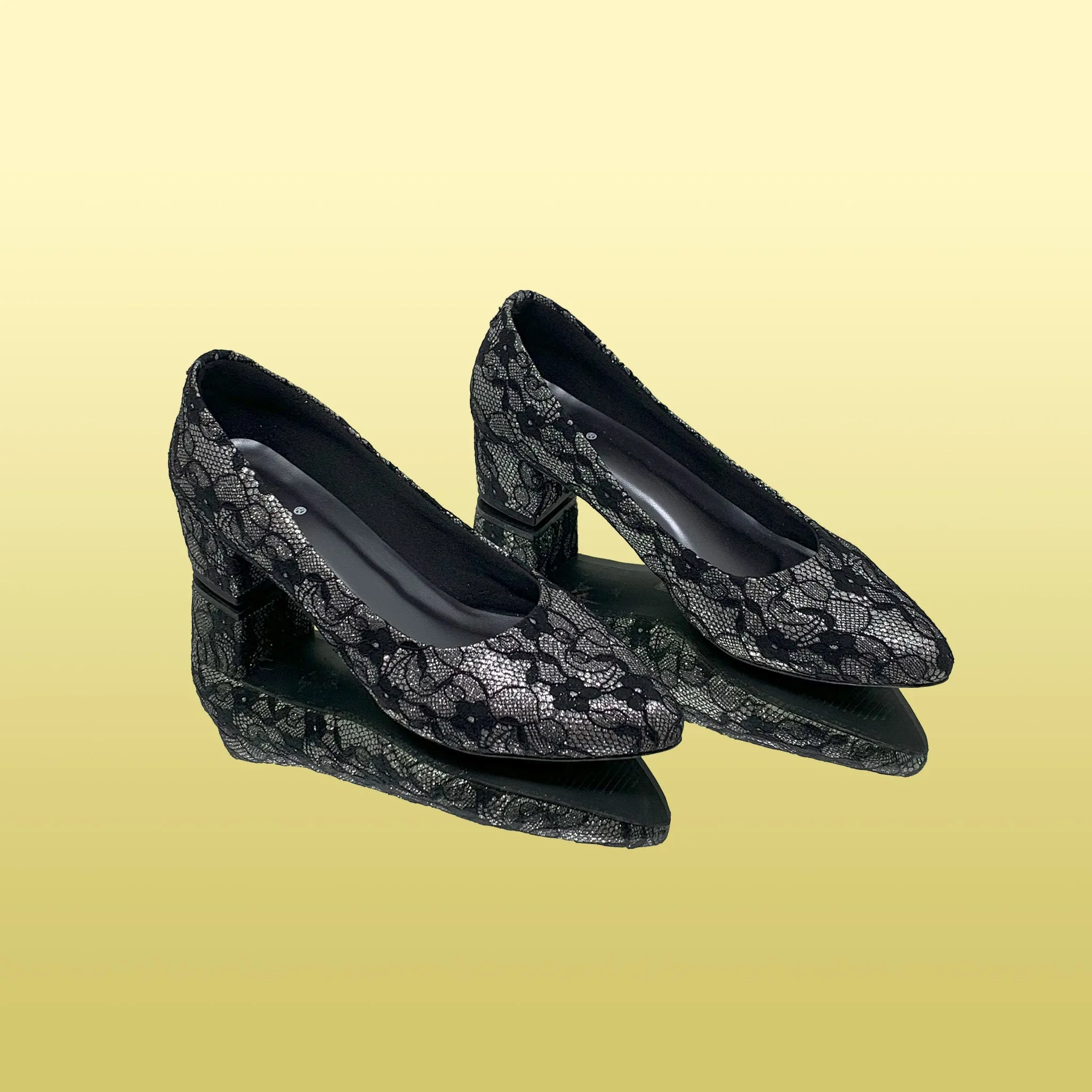 Black Lace Block Heels