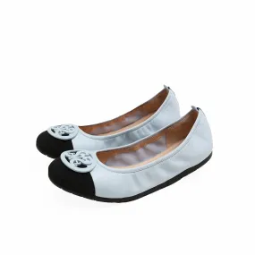 Blue ST Buckle Leather Ballerina Flats