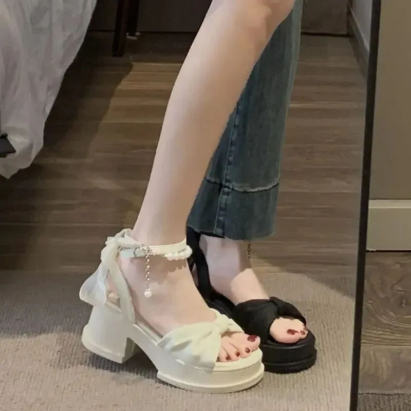 Camilla - Versatile Pearl Bow High Heel Sandals for Women