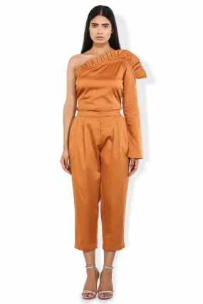 Carrot Hue Pleated Waistline Crop Pants
