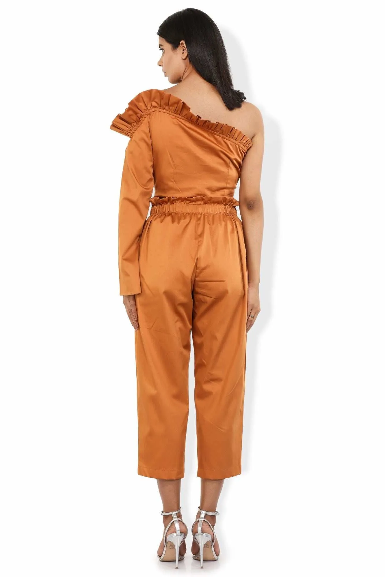 Carrot Hue Pleated Waistline Crop Pants