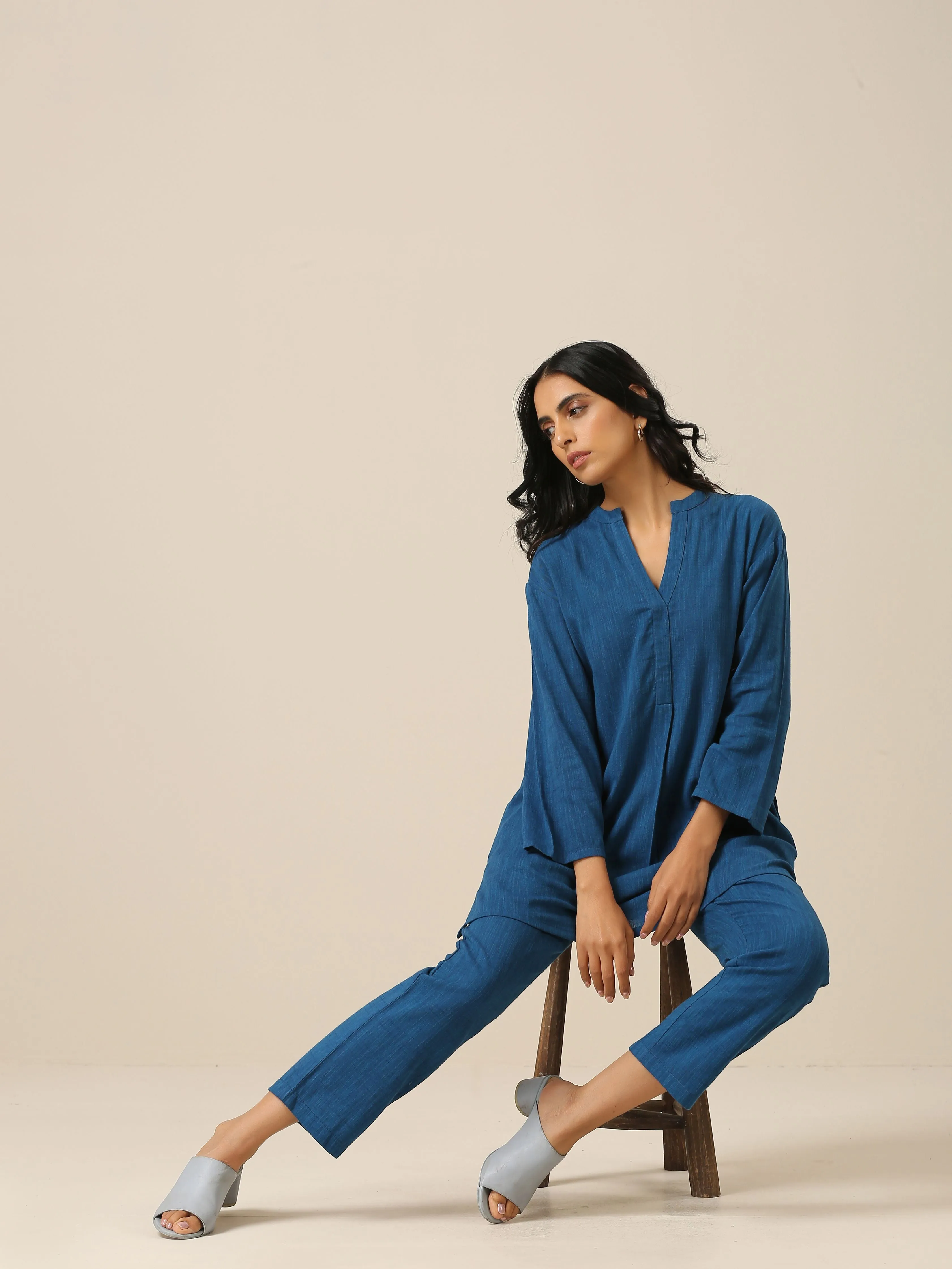 Classic Blue Slub Texture Relax Fit Co-Ord Set
