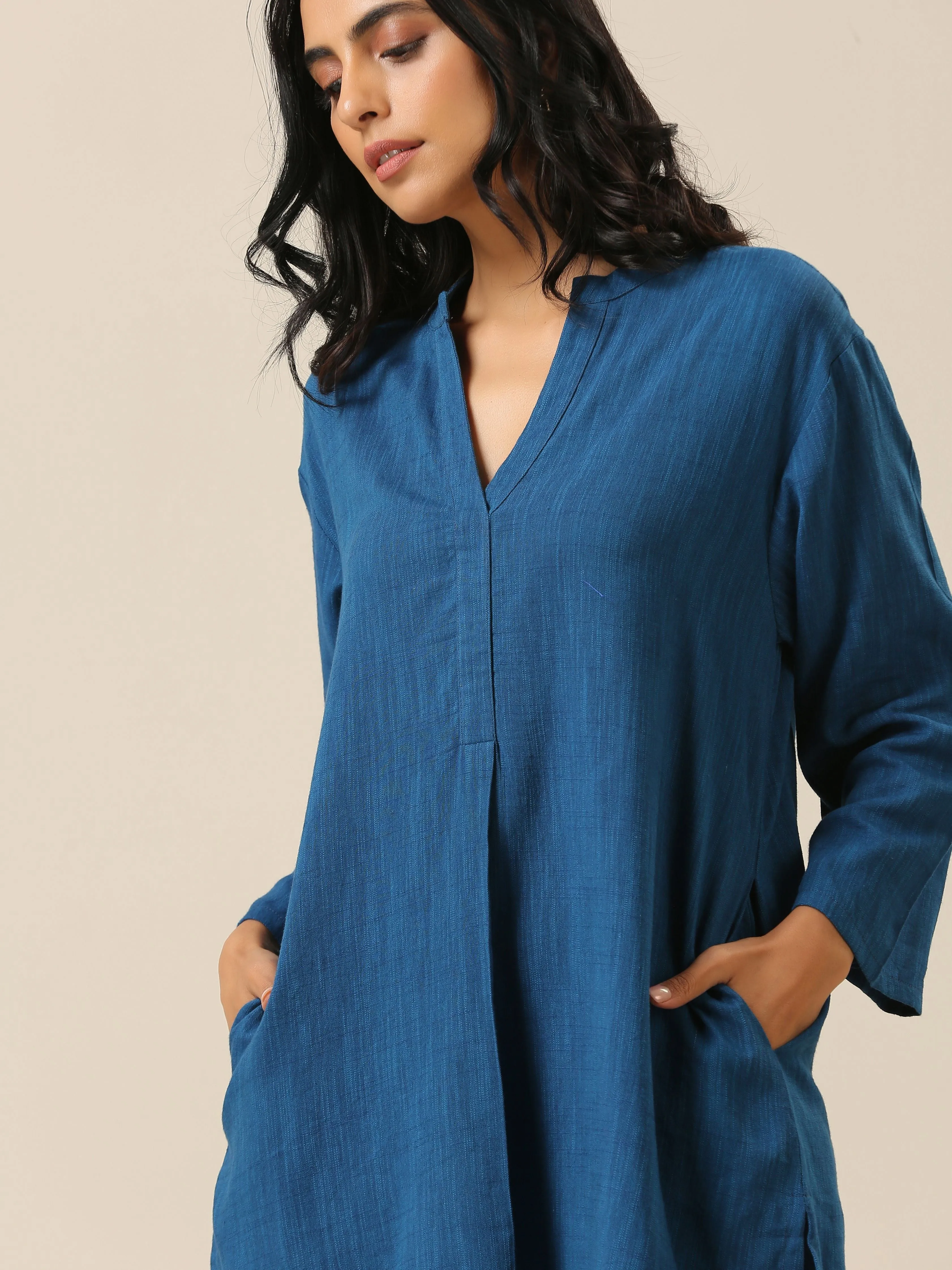 Classic Blue Slub Texture Relax Fit Co-Ord Set