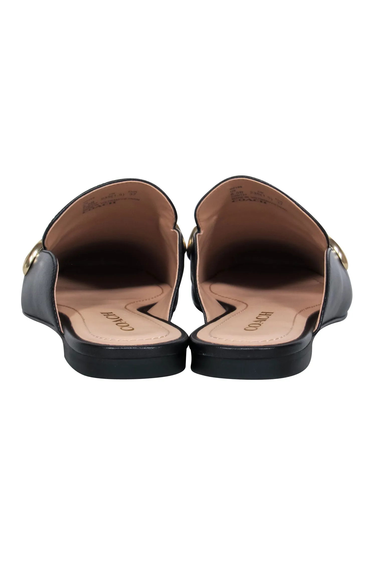 Coach - Black Leather Mule Loafer w/ Gold Logo Chain Sz 6.5
