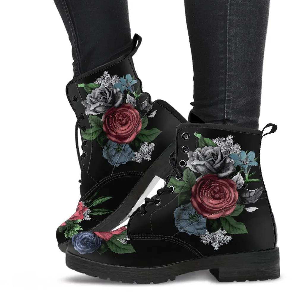 Combat Boots - Vintage Flowers in Black | Custom Shoes, Vegan Leather Lace Up Boots Women, Handmade Lace Up Boots, Women's Boots