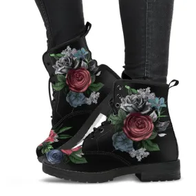 Combat Boots - Vintage Flowers in Black | Custom Shoes, Vegan Leather Lace Up Boots Women, Handmade Lace Up Boots, Women's Boots