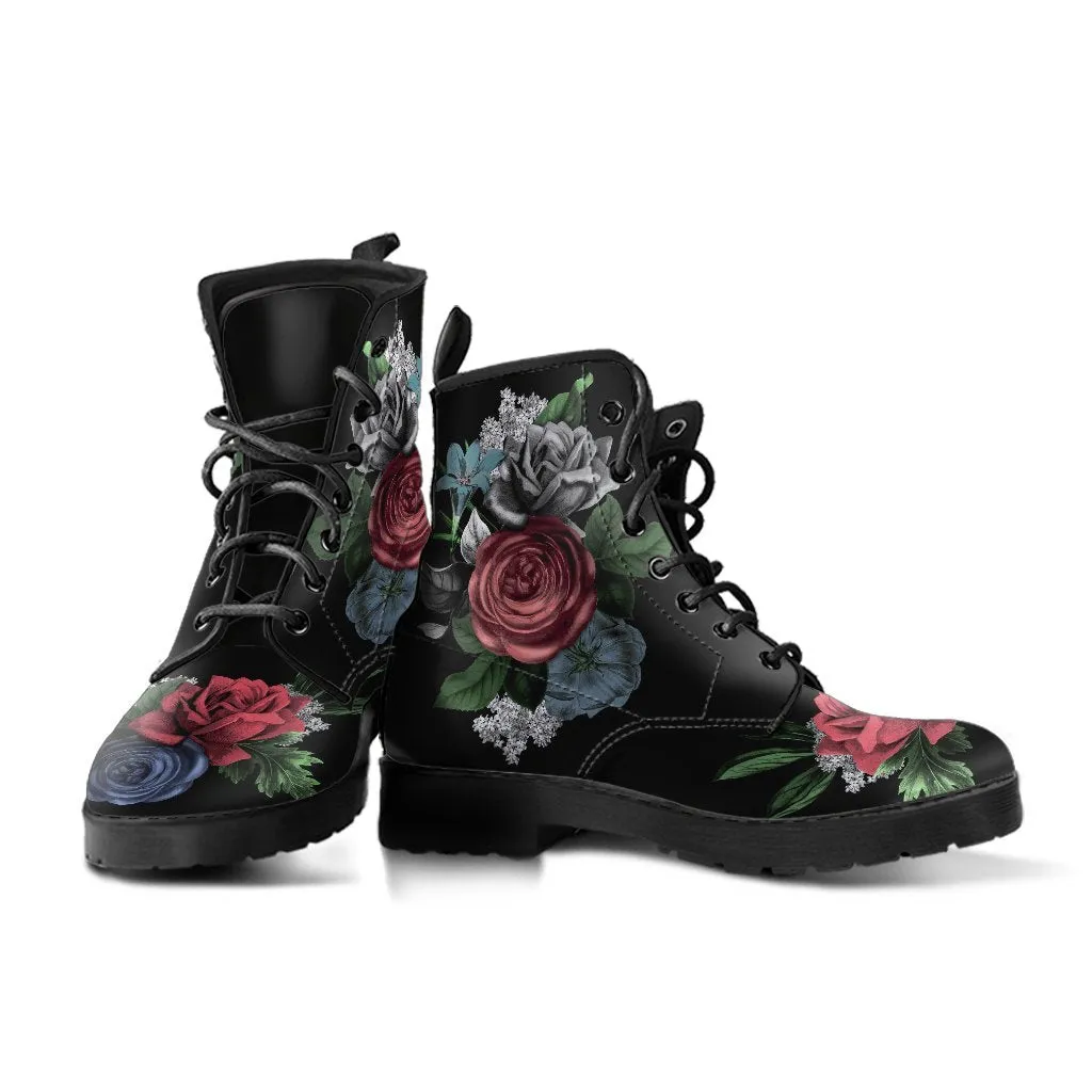 Combat Boots - Vintage Flowers in Black | Custom Shoes, Vegan Leather Lace Up Boots Women, Handmade Lace Up Boots, Women's Boots