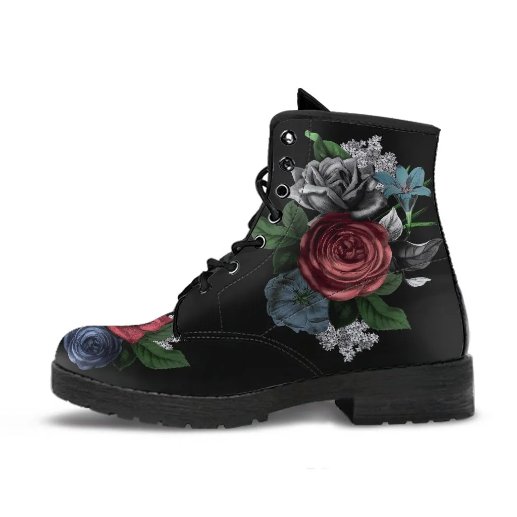 Combat Boots - Vintage Flowers in Black | Custom Shoes, Vegan Leather Lace Up Boots Women, Handmade Lace Up Boots, Women's Boots