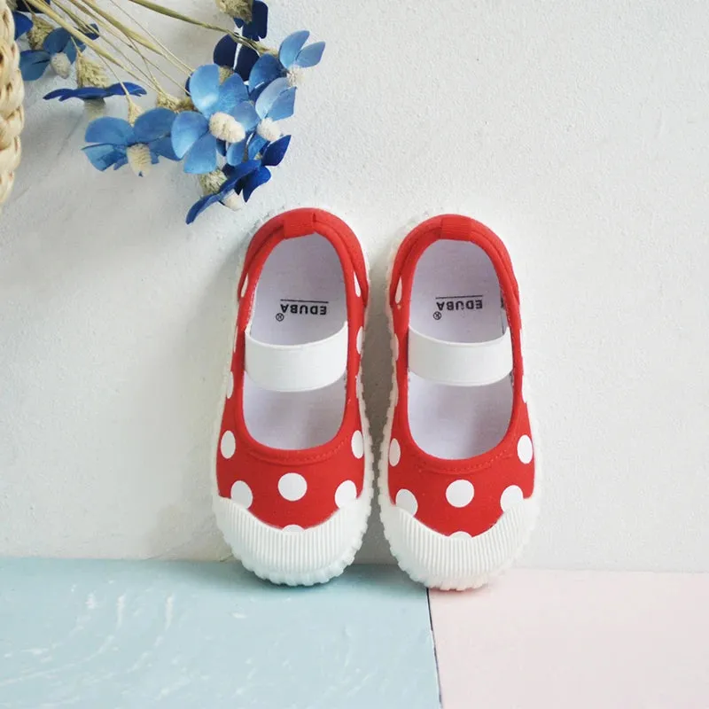 Cute Polka Dot Soft Soled Kids Canvas Indoor Sneakers