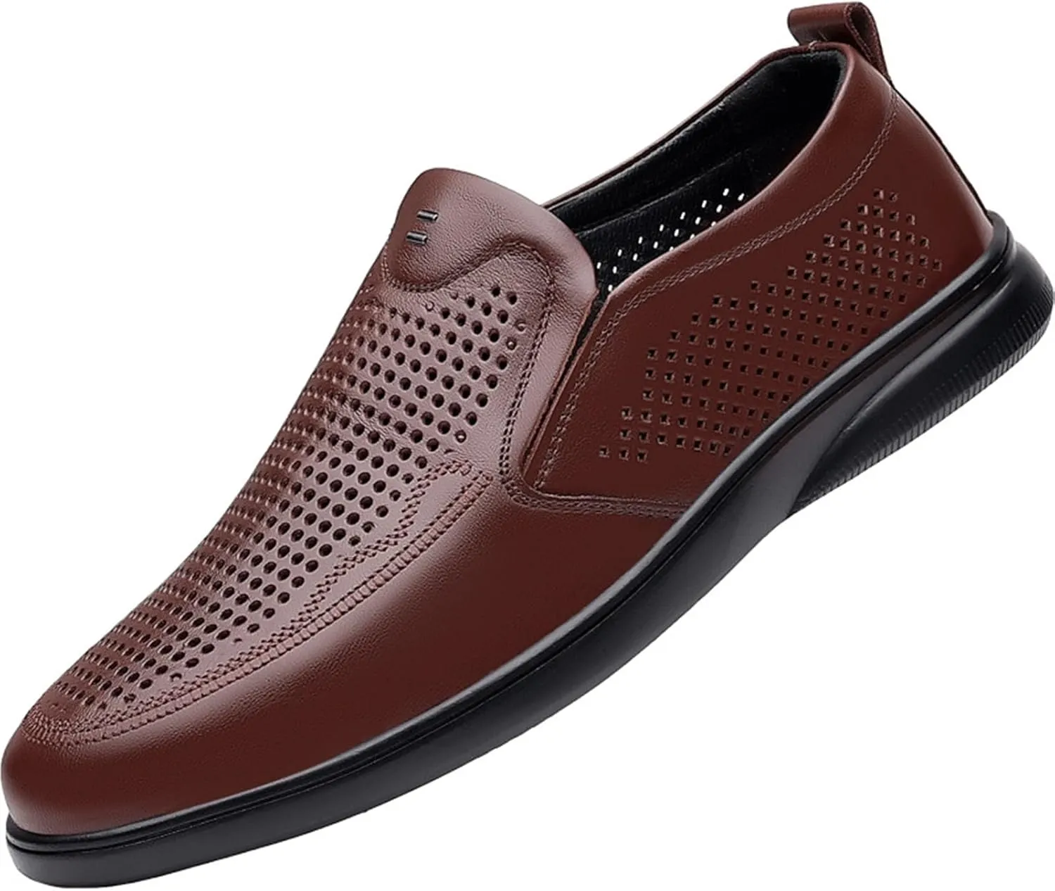 Dress Shoes for Men Genuine Leather Summer Cutout Loafers for Men Soft Casual Slip-On Shoes