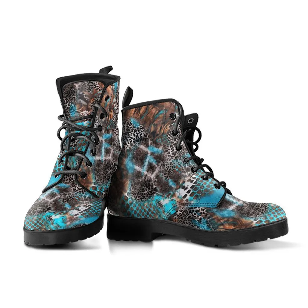 Fashion Combat Boots - Distressed Animal Print #104 | Vegan Leather, Vegan Shoes, Custom Shoes Women, Women's Boots, Unisex Boots, Safari