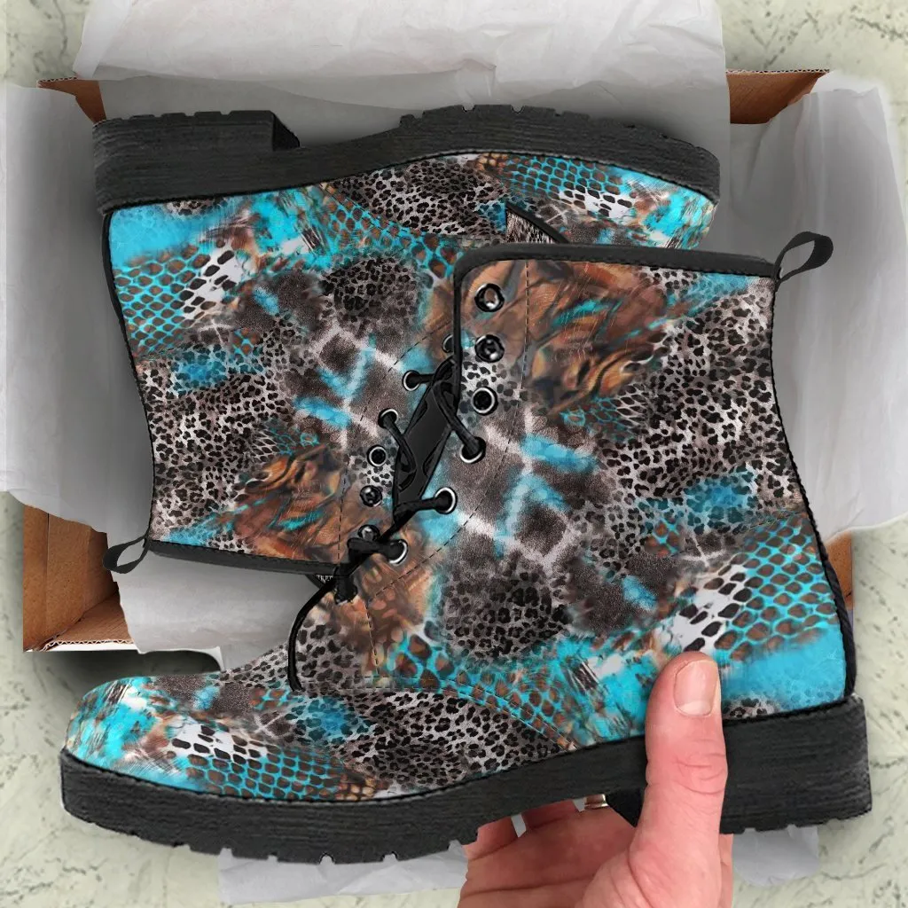Fashion Combat Boots - Distressed Animal Print #104 | Vegan Leather, Vegan Shoes, Custom Shoes Women, Women's Boots, Unisex Boots, Safari