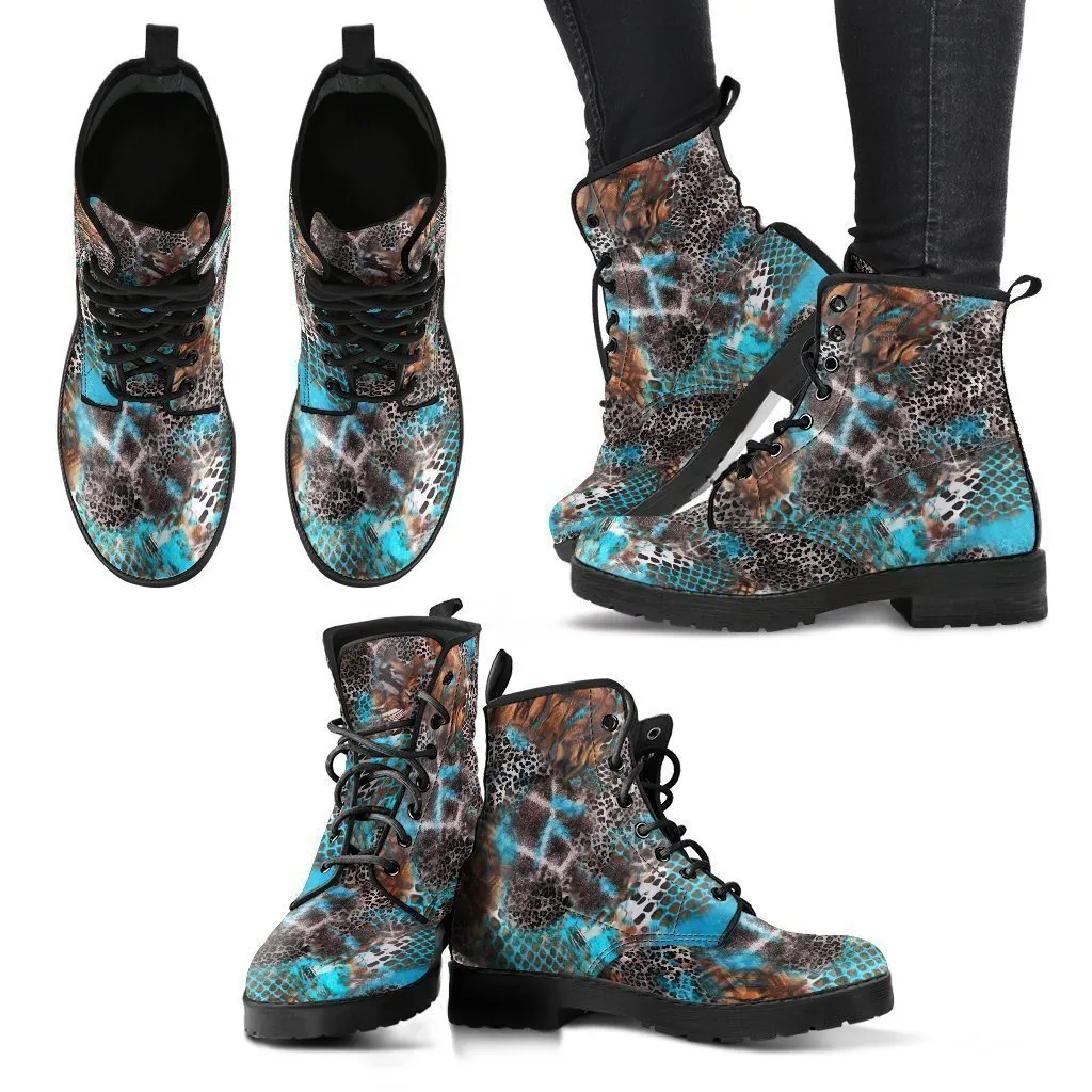 Fashion Combat Boots - Distressed Animal Print #104 | Vegan Leather, Vegan Shoes, Custom Shoes Women, Women's Boots, Unisex Boots, Safari