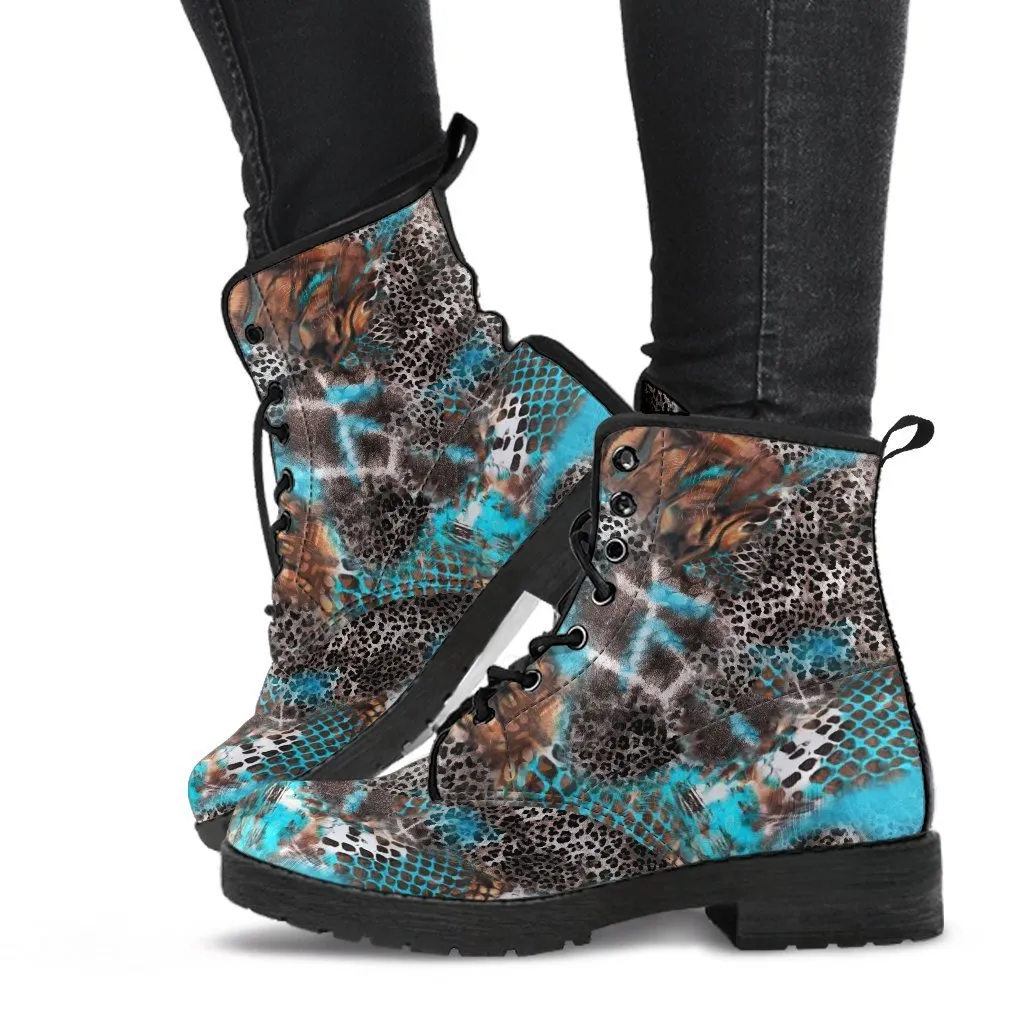 Fashion Combat Boots - Distressed Animal Print #104 | Vegan Leather, Vegan Shoes, Custom Shoes Women, Women's Boots, Unisex Boots, Safari
