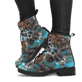 Fashion Combat Boots - Distressed Animal Print #104 | Vegan Leather, Vegan Shoes, Custom Shoes Women, Women's Boots, Unisex Boots, Safari
