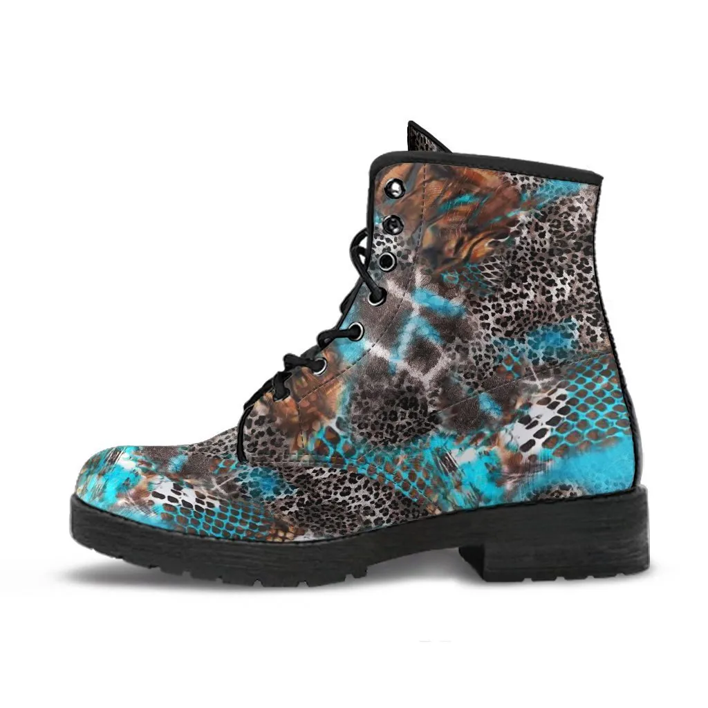 Fashion Combat Boots - Distressed Animal Print #104 | Vegan Leather, Vegan Shoes, Custom Shoes Women, Women's Boots, Unisex Boots, Safari