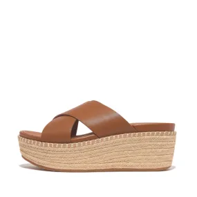 FitFlop Eloise Espadrille Leather Wedge Cross Slide Light Tan
