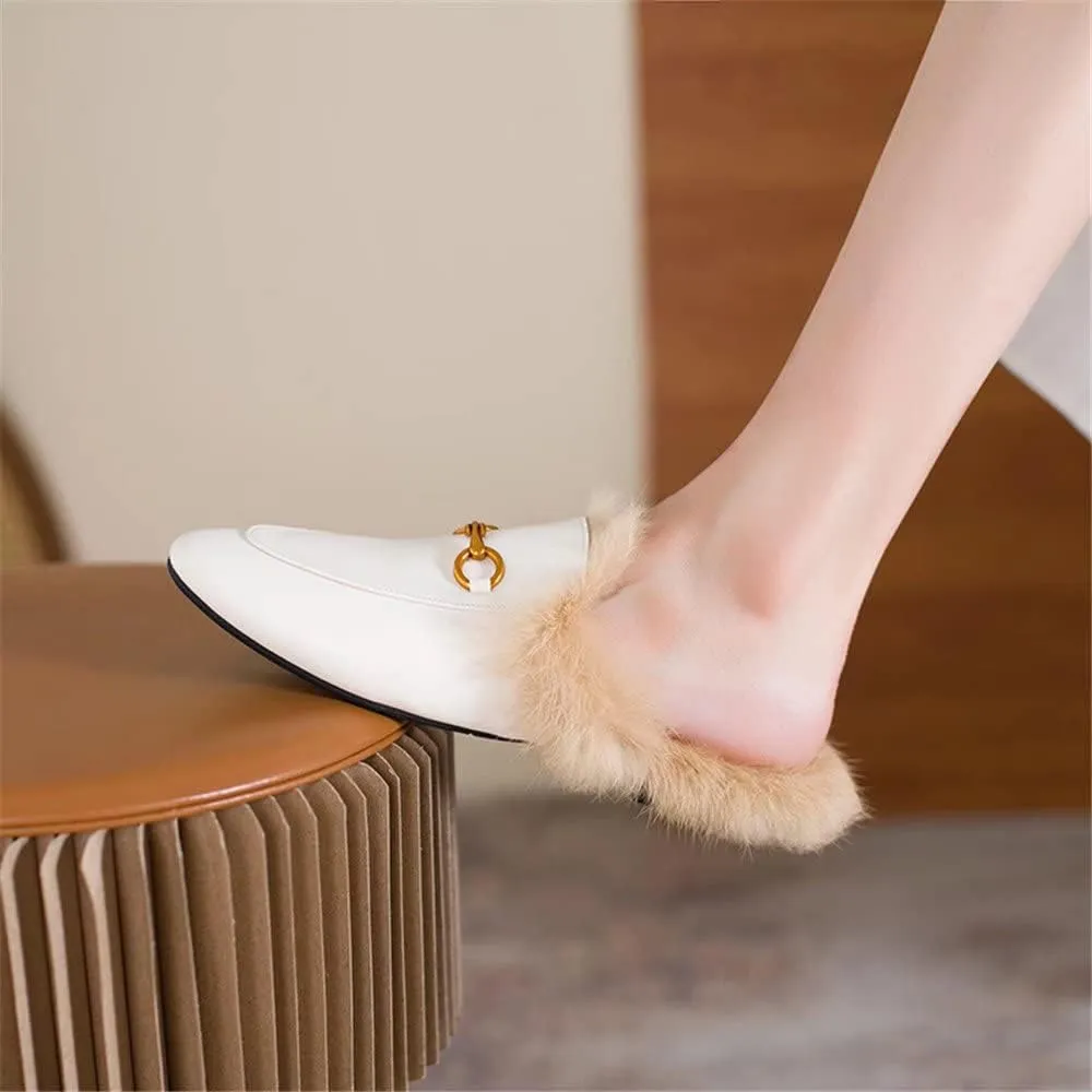 Fur Mules for Women Leather Mule Slides Buckle Mule Shoes Fluffy Furry Flat Mules Slipper