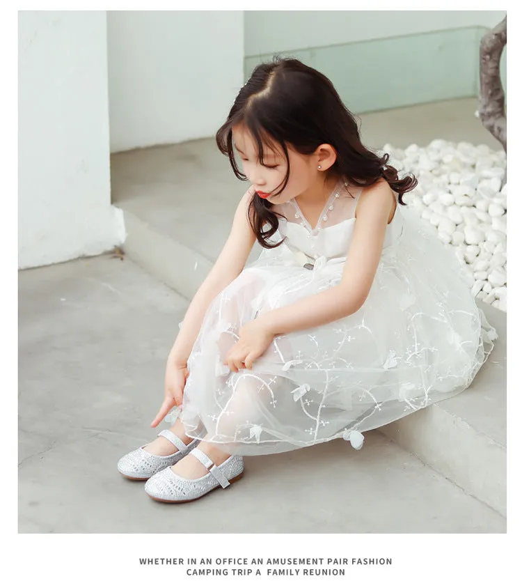 Girls' Soft Bottom Rhinestone Mary Jane Flats Leopard Print Princess Shoes