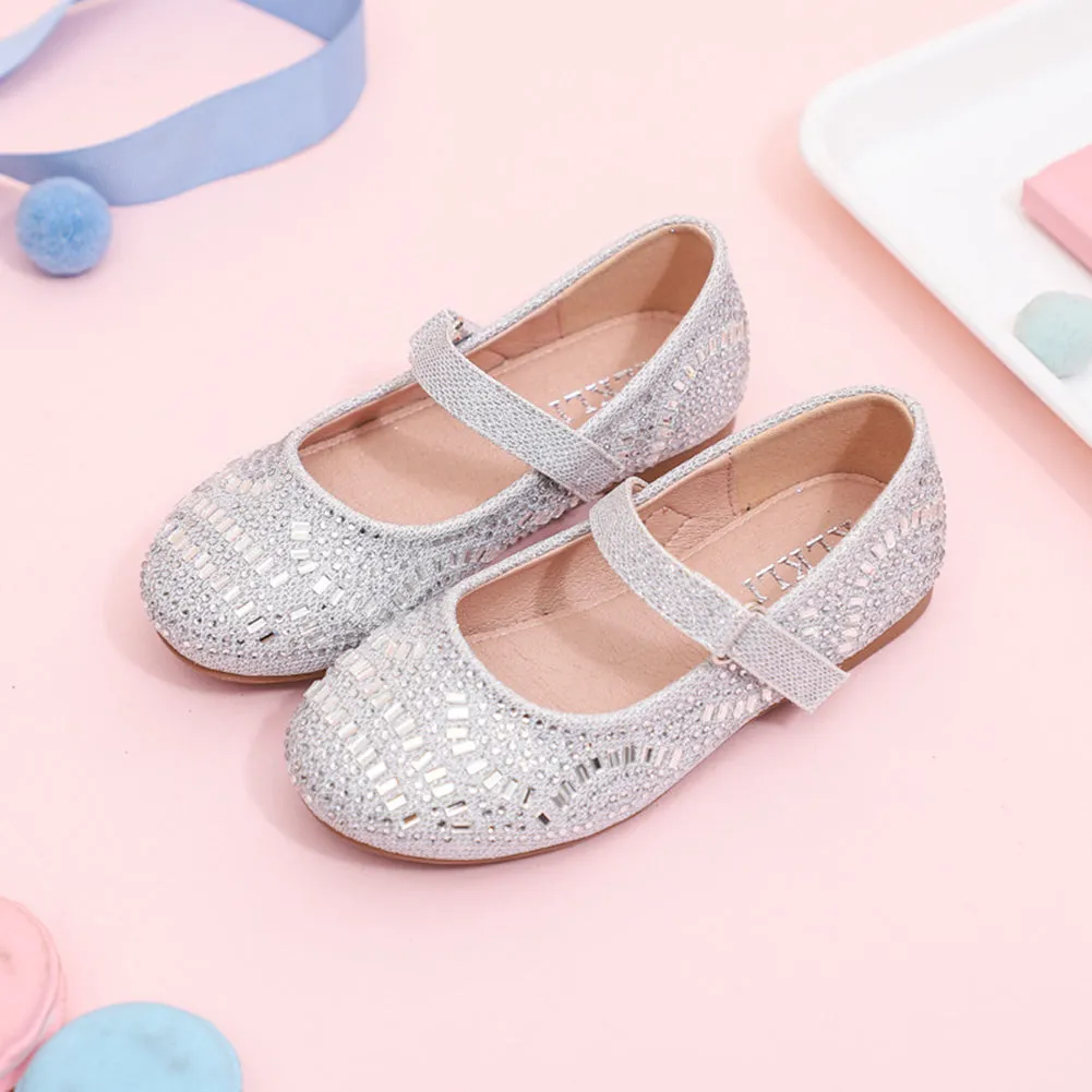 Girls' Soft Bottom Rhinestone Mary Jane Flats Leopard Print Princess Shoes