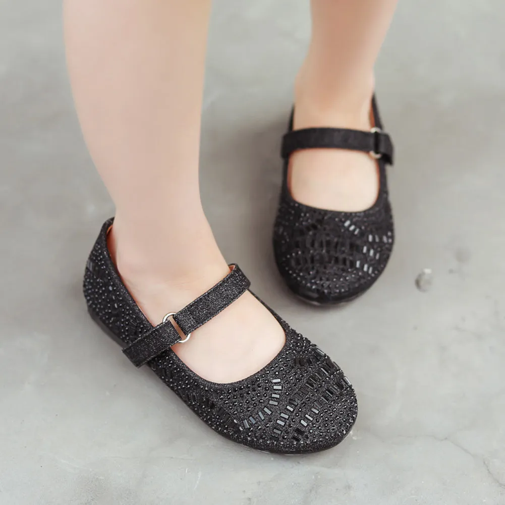 Girls' Soft Bottom Rhinestone Mary Jane Flats Leopard Print Princess Shoes