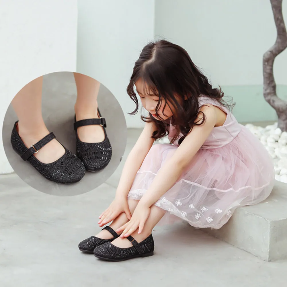 Girls' Soft Bottom Rhinestone Mary Jane Flats Leopard Print Princess Shoes