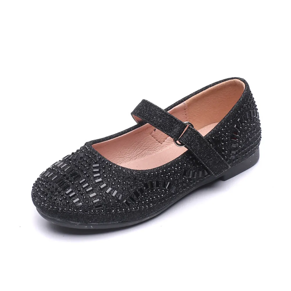 Girls' Soft Bottom Rhinestone Mary Jane Flats Leopard Print Princess Shoes