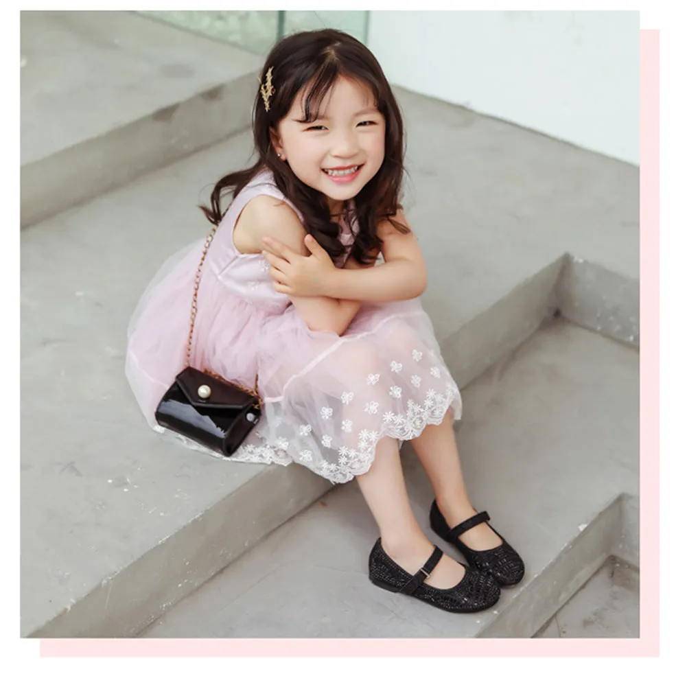 Girls' Soft Bottom Rhinestone Mary Jane Flats Leopard Print Princess Shoes