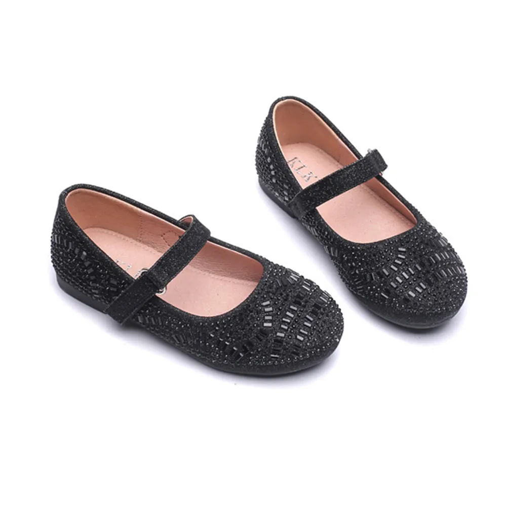 Girls' Soft Bottom Rhinestone Mary Jane Flats Leopard Print Princess Shoes