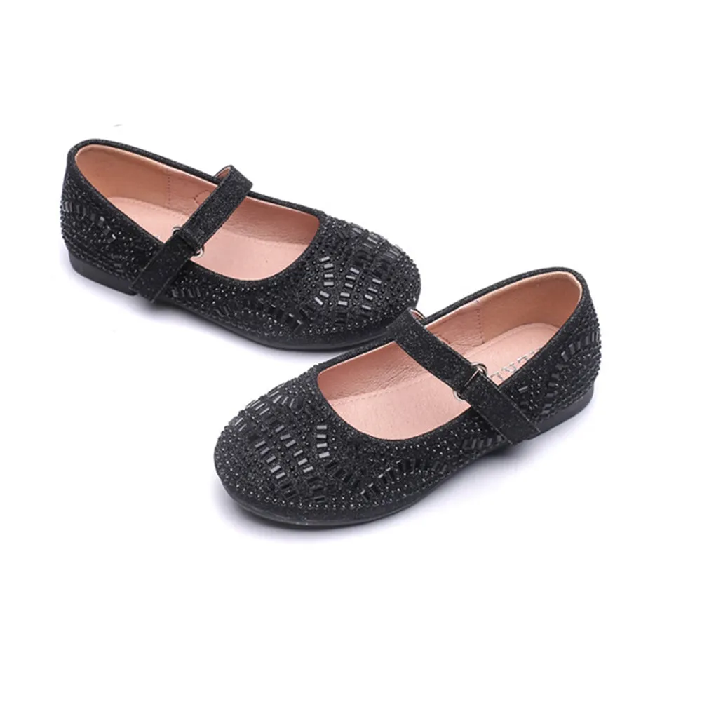 Girls' Soft Bottom Rhinestone Mary Jane Flats Leopard Print Princess Shoes