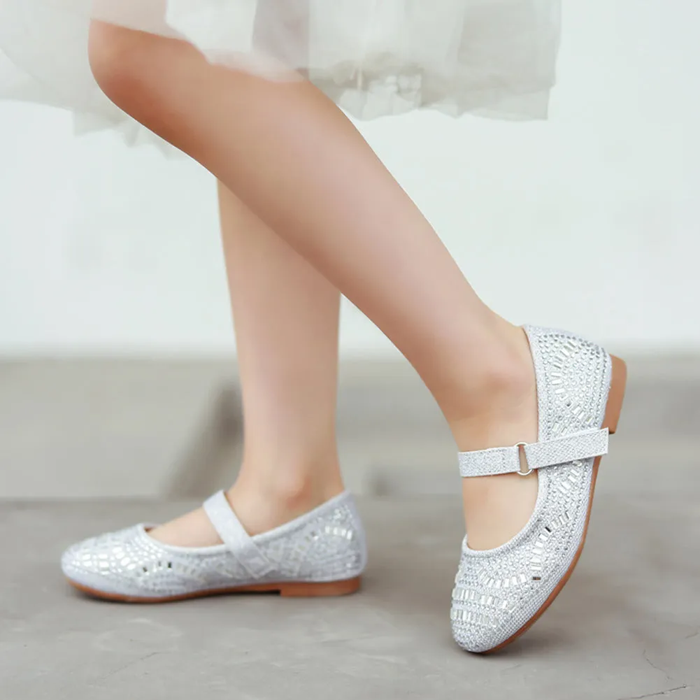Girls' Soft Bottom Rhinestone Mary Jane Flats Leopard Print Princess Shoes