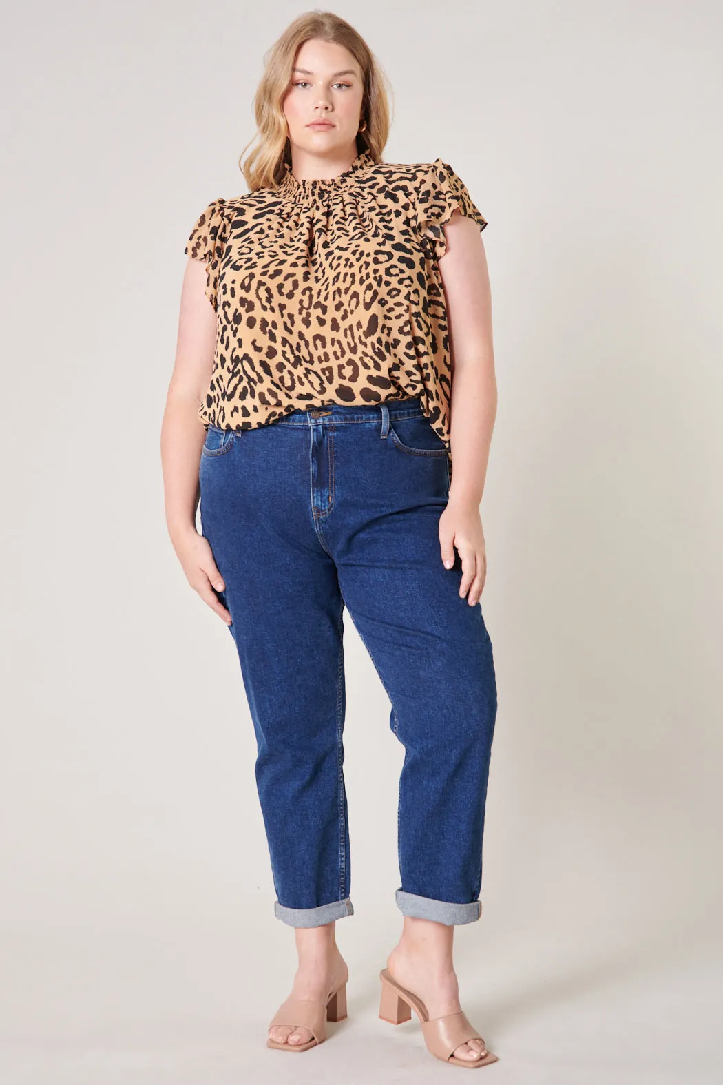 Java Leopard Sun Up Mock Neck Blouse Curve