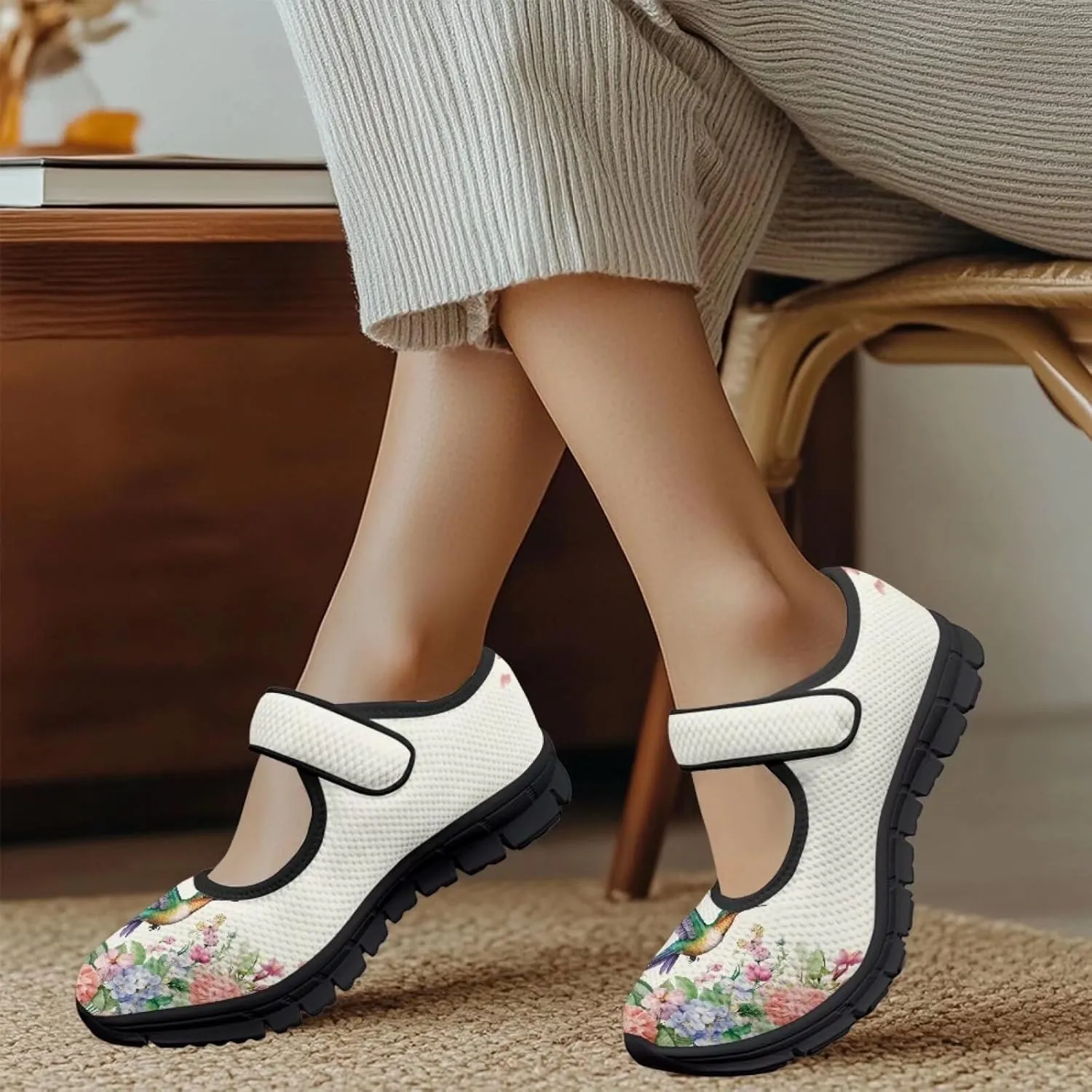 Jeiento Cute Hummingbirds Flats for Women Round Toe Ballet Flats Shoes Dressy Flats for Women