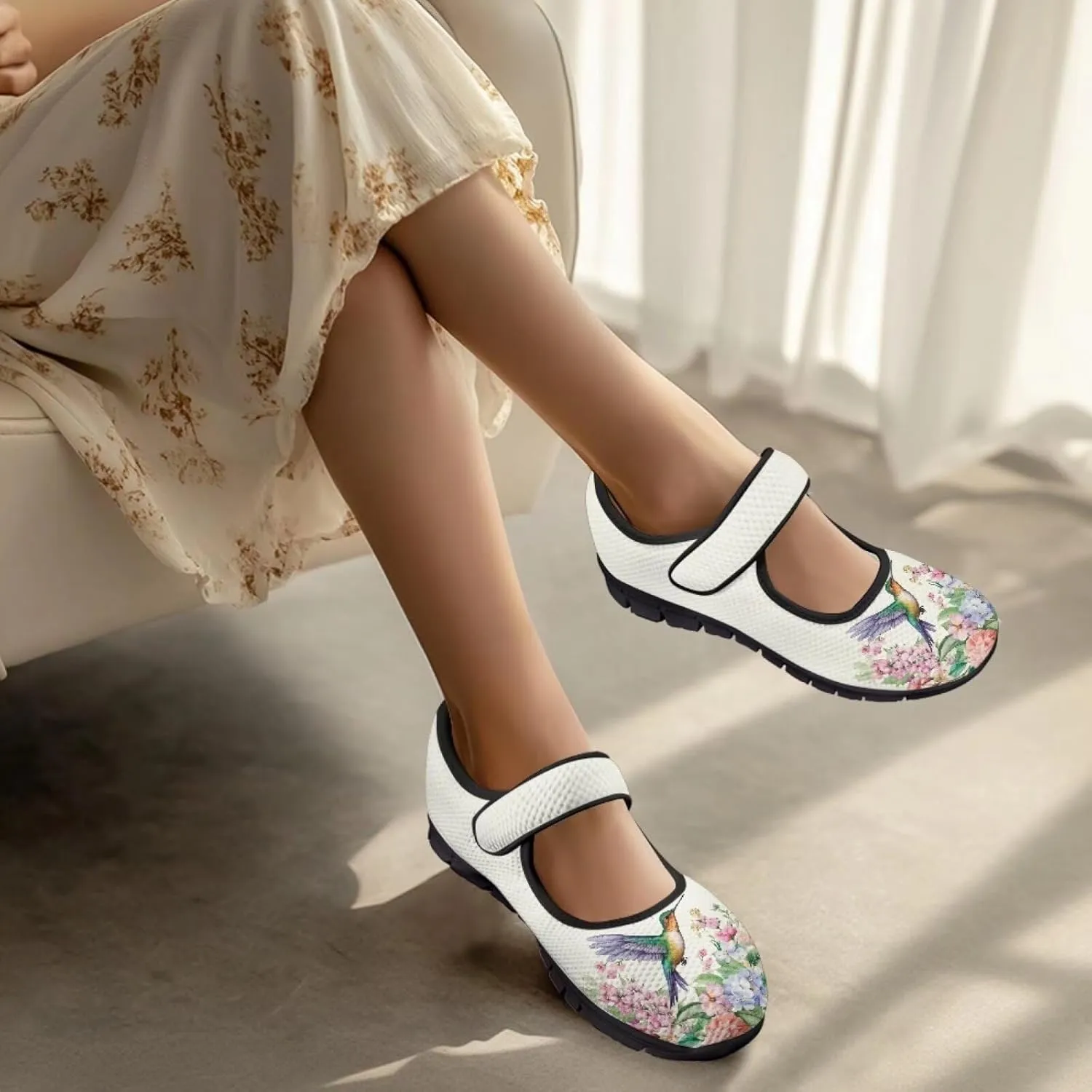 Jeiento Cute Hummingbirds Flats for Women Round Toe Ballet Flats Shoes Dressy Flats for Women