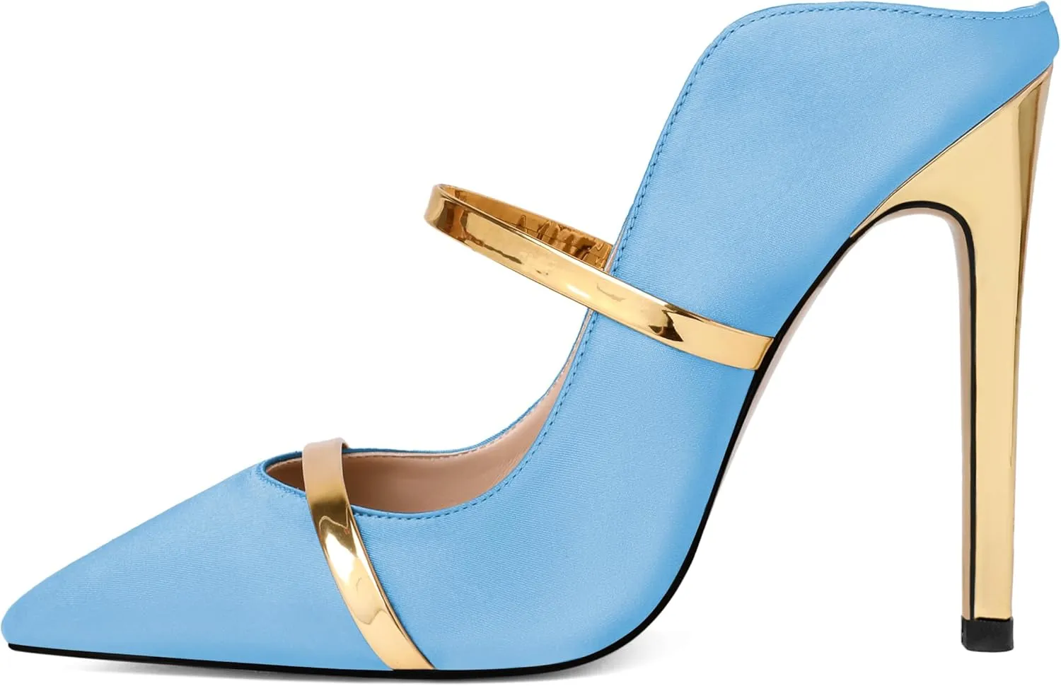 Joseywade Heeled Mules For Women High Heel Mules Slip On Heeled Sandals Pointed Toe Dress Pumps Gold Strap Backless Shoes 4.5 Inch