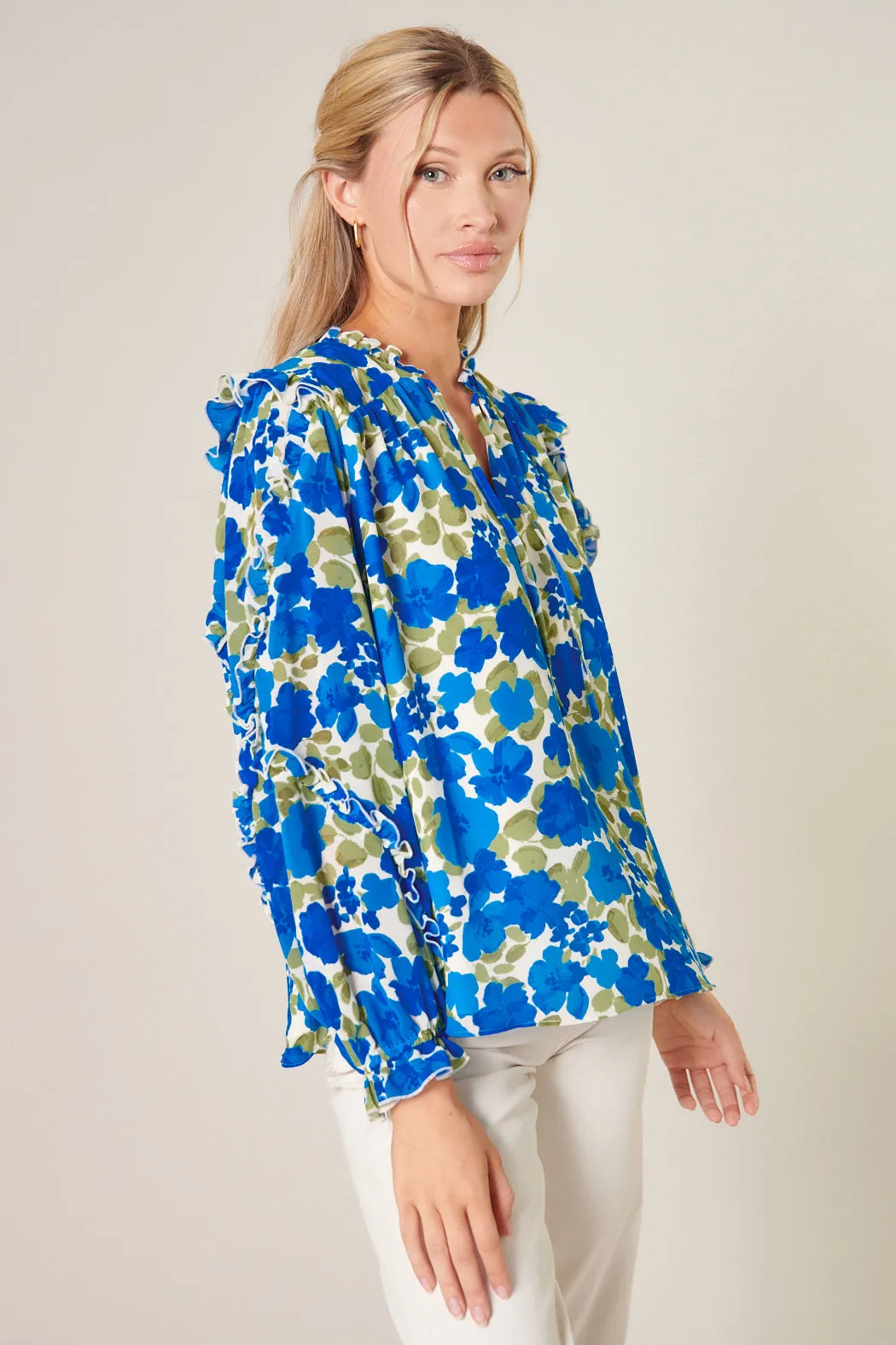 Lizzie Floral Raj Ruffle Balloon Sleeve Blouse