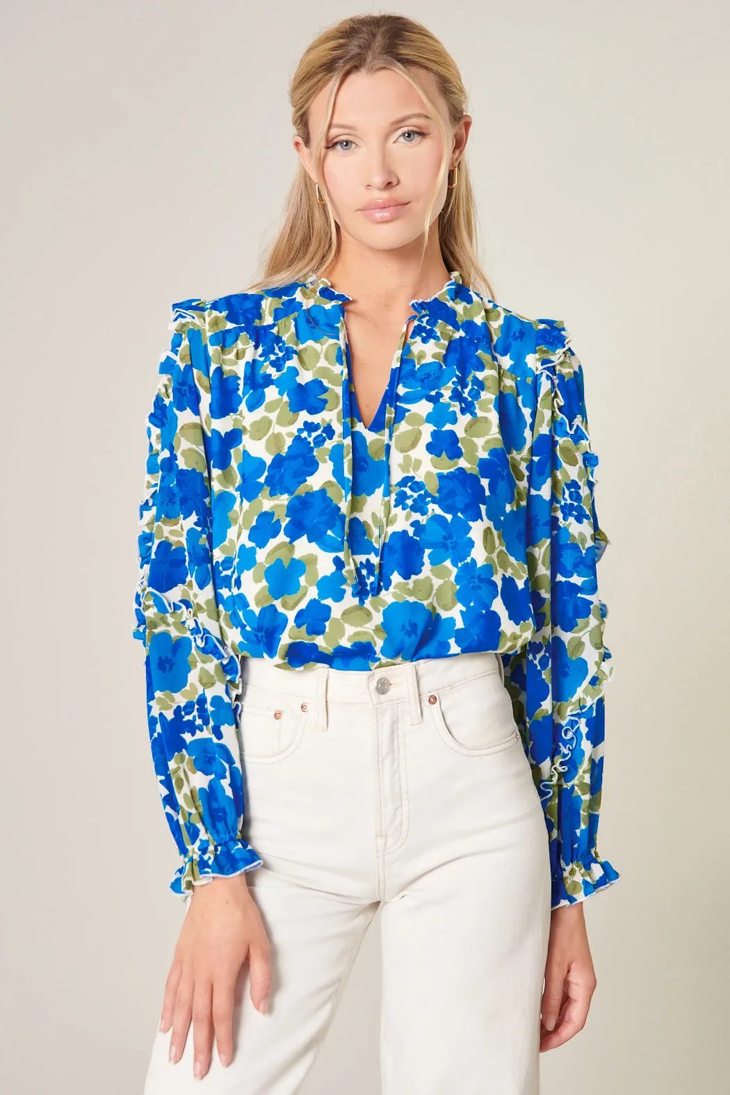 Lizzie Floral Raj Ruffle Balloon Sleeve Blouse