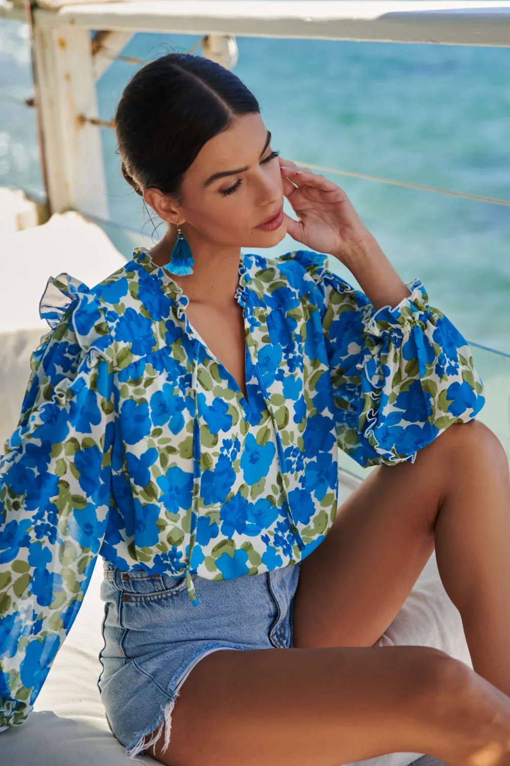 Lizzie Floral Raj Ruffle Balloon Sleeve Blouse