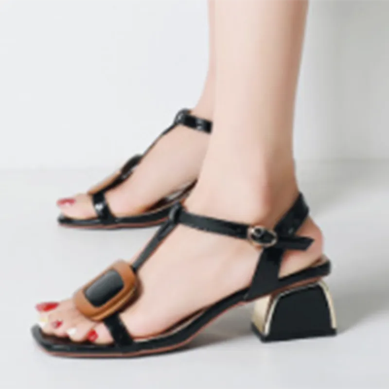 Metal Button Sweet Date Summer Chunky Heel Sandals