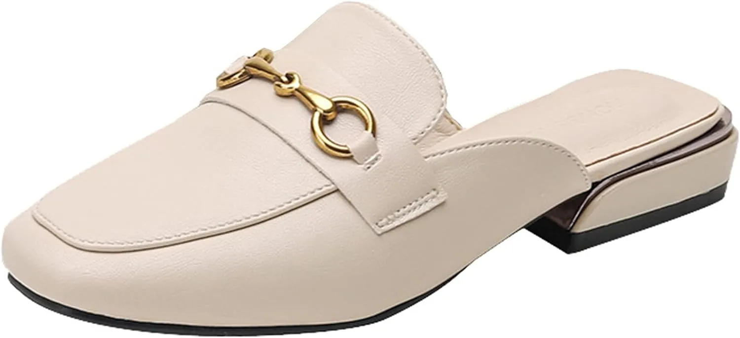 Minishion Summer Mules Shoes for Women Casual Heeled Loafers Slides
