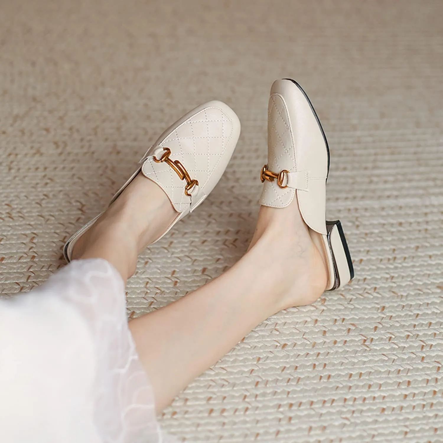 Minishion Summer Mules Shoes for Women Casual Heeled Loafers Slides